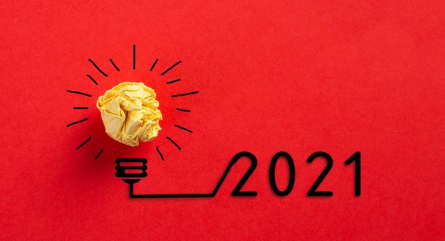 2021 Creativity and inspiration ideas concepts with lightbulb on red color background.Business solution