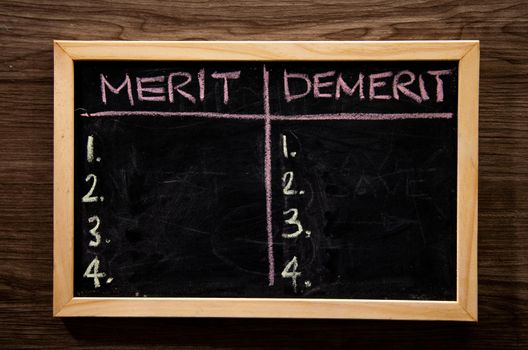 blackboard with merit and demerit lists