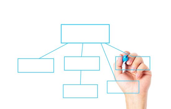 Hand drawing empty diagram with blue marker isolated on white background