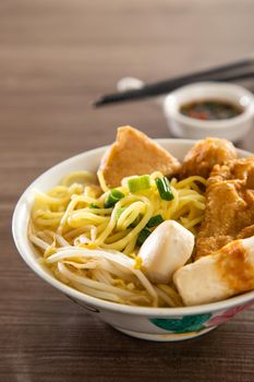 Kampar Fish ball noodle on wooden table