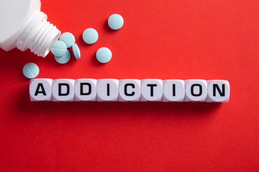 Drug addict or medical abuse concept. Obsession to pharmaceutical substances or narcotics or anxiety pills.