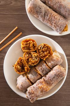 Chinese traditional popiah with vegetables. Popular Chinese fresh popiah in Singapore and Malaysia.