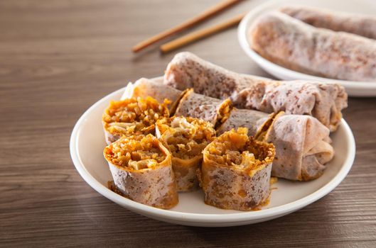 Chinese traditional popiah with vegetables. Popular Chinese fresh popiah in Singapore and Malaysia.