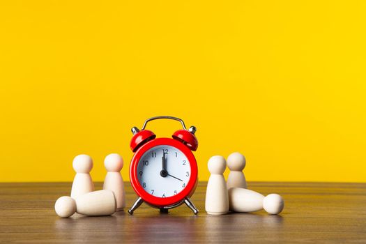Work in stress, deadline time. Business planning.  On yellow background