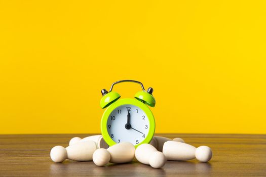 Work in stress, deadline time. Business planning.  On yellow background