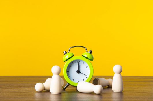 Work in stress, deadline time. Business planning.  On yellow background