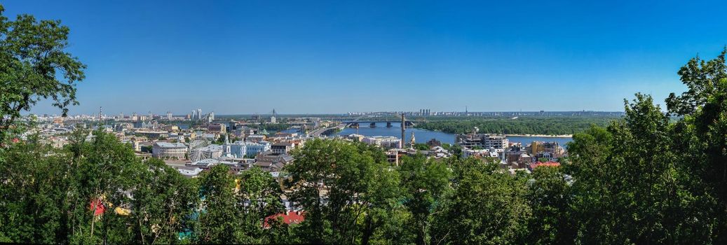 Kyiv, Ukraine 07.11.2020. Top view of Kiev from the side of the Andriyivskyy Descent, Ukraine, on a sunny summer morning