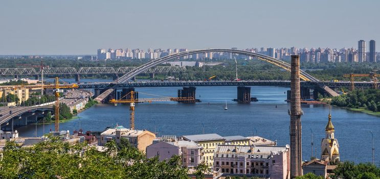 Kyiv, Ukraine 07.11.2020. Top view of Kiev from the side of the Andriyivskyy Descent, Ukraine, on a sunny summer morning