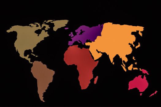 Roughly outlined world map with a colorful background patterns