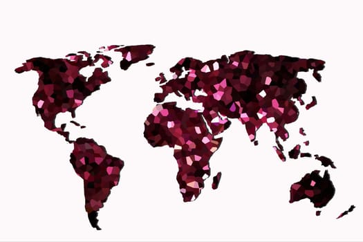 Roughly outlined world map with a colorful background patterns