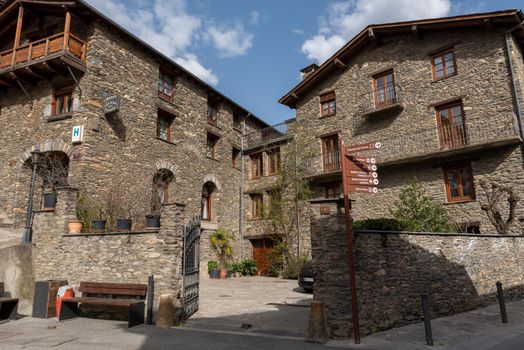 Ordino, Andorra: 2021 March 30: Hotels in spring in Ordino, Andorra in the Pyrenees in 2021.