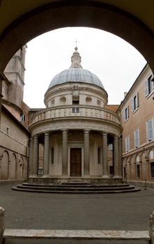 Wide-shot of the church of San Pietro in Montorio in Rome