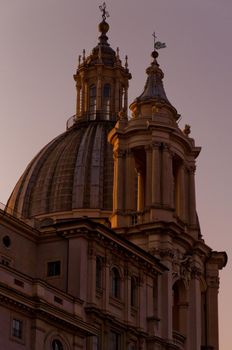 Detail of a dome at sunset at Navona Square at Rome