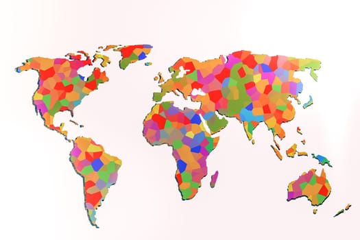 Roughly outlined world map with a colorful background patterns