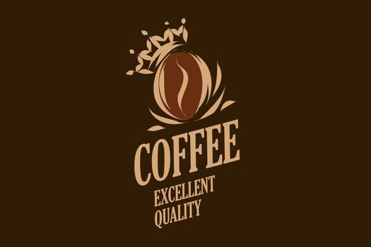 Vector logo crown on a coffee bean. Isolated on a dark background.