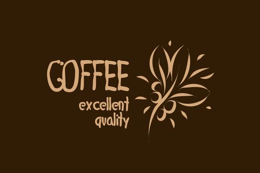 Vector logo with coffee beans drawn on a dark background.