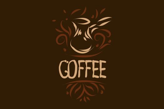Drawn vector logo for making coffee on a dark background.
