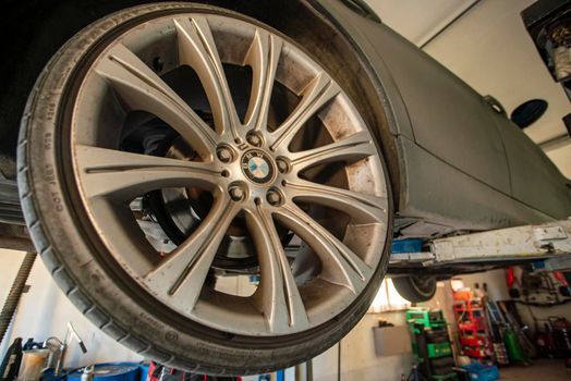 MILAN, ITALY 28 MARCH 2021: Wheel car repair service