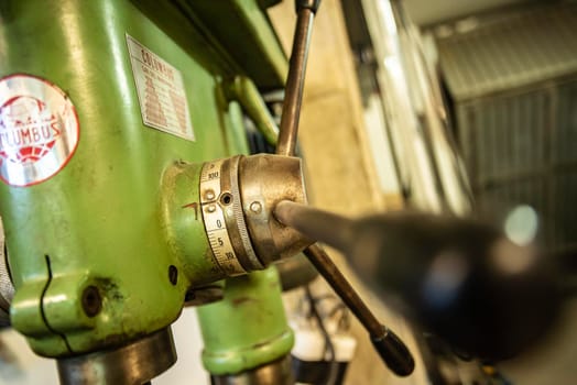 MILAN, ITALY 28 MARCH 2021: Drill chuck detail in the workshop