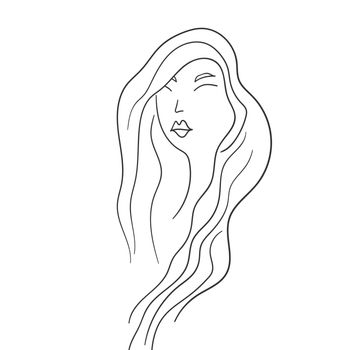 Woman silhouette art line face. Elegant female figure, beauty girl. Line art style. Trendy vector illustration isolated on white background. Contour graphics for design.