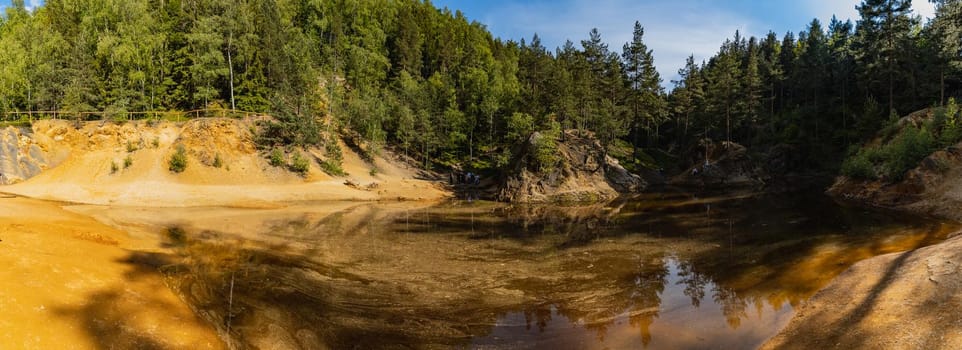 Panorama of Beautiful colorful lakes "Kolorowe Jeziorka" square in Rudawy Janowickie mountains