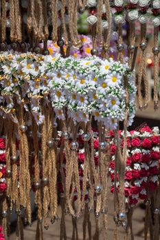 Head crown made of beautiful fake flowers wreath