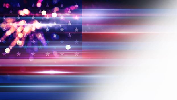 American flag lights and colors abstract background,  labor day and elections