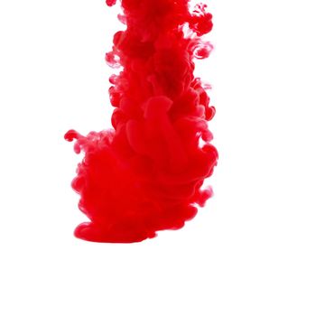 Abstract shape falling into the water drop of red ink, isolated on white with clipping paths