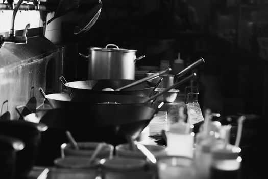 Kitchen utensil black and white of restaurant