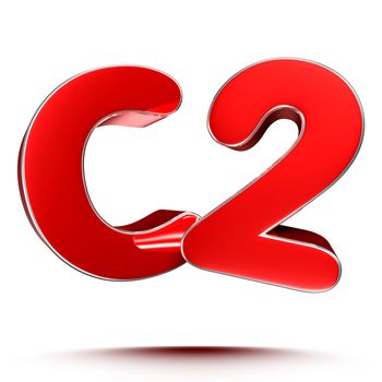 C2 red 3D illustration on white background with clipping path.