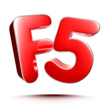 F5 red 3D illustration on white background with clipping path.