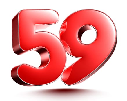 Red numbers 59 on white background 3D rendering with clipping path.