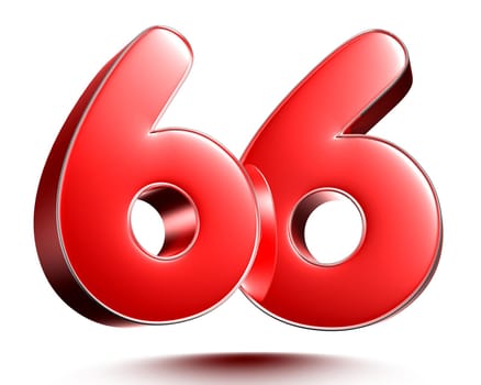 Red numbers 66 on white background 3D rendering with clipping path.