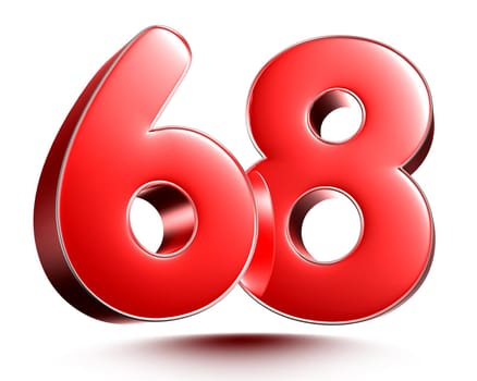Red numbers 68 on white background 3D rendering with clipping path.