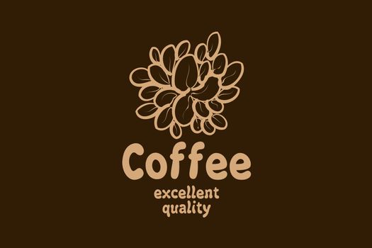 Vector logo with coffee beans drawn on a dark background.