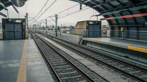 Train rails of one of the subway stations of Lima - Peru