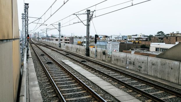 Train rails of one of the subway stations of Lima - Peru