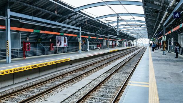 Train rails of one of the subway stations of Lima - Peru