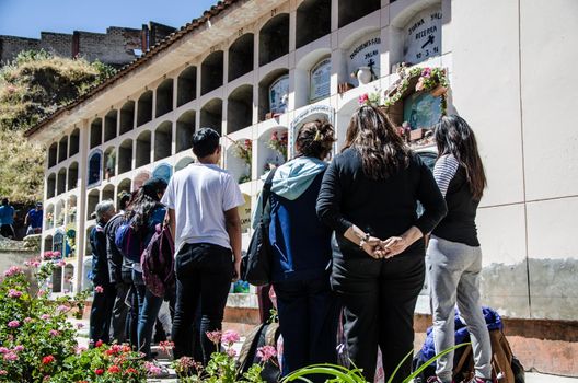 Lima, Peru - JULY 27th 2018 : Patriotic festivities in city of Canta. Tourists of Lima visiting the cemetery of the city of Canta