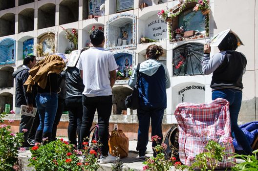 Lima, Peru - JULY 27th 2018 : Patriotic festivities in city of Canta. Tourists of Lima visiting the cemetery of the city of Canta