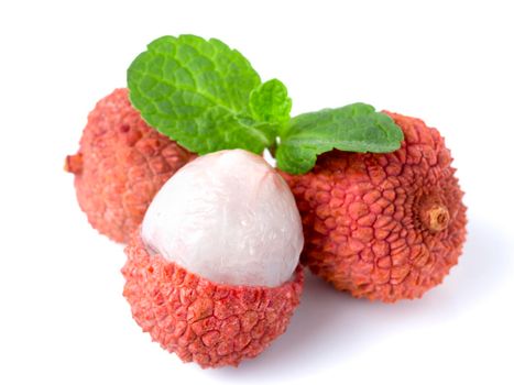lichee fruit isoated on white background. Lychee close up isolated