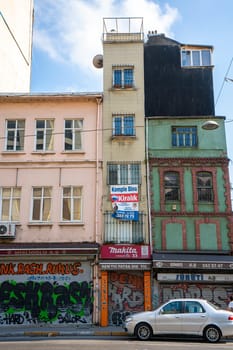 The old building is being completed several times. Street landscape of istanbul. Turkey , Istanbul - 21.07.2020