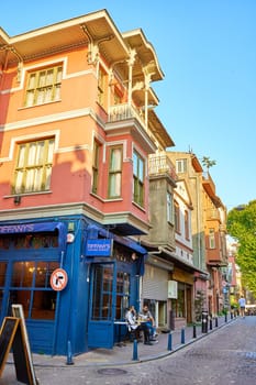 Cozy coffee shop in Istanbul. Coffee break while walking around the city. Turkey , Istanbul - 21.07.2020