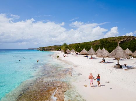  Cas Abou Beach on the caribbean island of Curacao, Playa Cas Abou in Curacao Caribbean tropical white beach with blue ocean