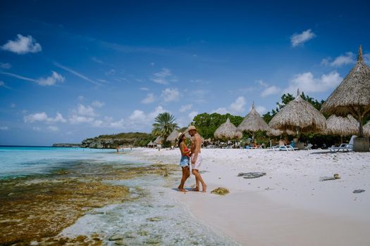  Cas Abou Beach on the caribbean island of Curacao, Playa Cas Abou in Curacao Caribbean tropical white beach with blue ocean