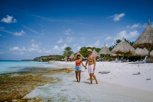  Cas Abou Beach on the caribbean island of Curacao, Playa Cas Abou in Curacao Caribbean tropical white beach with blue ocean