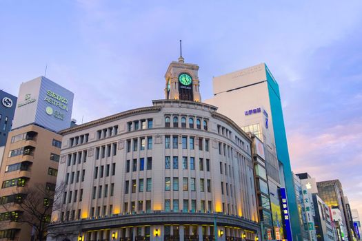 TOKYO, JAPAN - MARCH 2,2017 : Ginza Seiko Clock Tower, Ginza district in Tokyo, Japan.