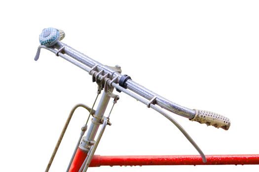 bicycle handle vintage red and  drop water isolated on white background and clipping path. select focus with shallow depth