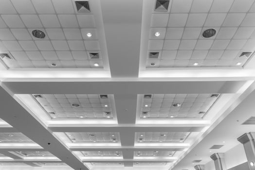 ceiling of business interior office building and light neon. style monochrome with copy space add text