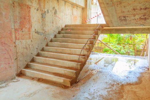 stair cement interior building construction site in develop housing with copy space add text